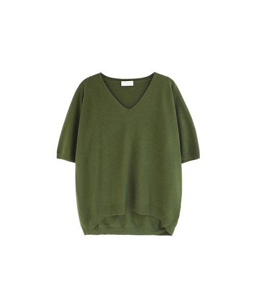 VASCARA（バスカラ）の「V-Neck Half Sleeves Knitwear (7colors)（ニット/セーター・レディース・カーキ/ブラック/ライトブラウン/パープル/ブラウン/レンガ/ライトグレー・FREE）」の5枚目の写真