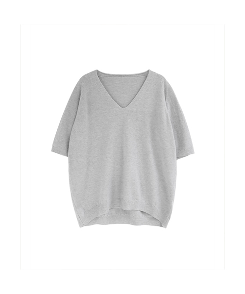 VASCARA（バスカラ）の「V-Neck Half Sleeves Knitwear (7colors)（ニット/セーター・レディース・カーキ/ブラック/ライトブラウン/パープル/ブラウン/レンガ/ライトグレー・FREE）」の2枚目の写真