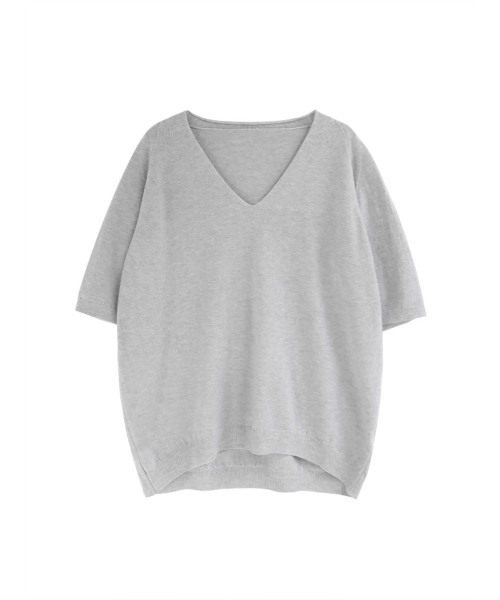 VASCARA（バスカラ）の「V-Neck Half Sleeves Knitwear (7colors)（ニット/セーター・レディース・カーキ/ブラック/ライトブラウン/パープル/ブラウン/レンガ/ライトグレー・FREE）」の9枚目の写真