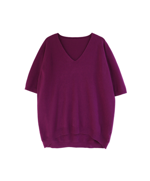 VASCARA（バスカラ）の「V-Neck Half Sleeves Knitwear (7colors)（ニット/セーター・レディース・カーキ/ブラック/ライトブラウン/パープル/ブラウン/レンガ/ライトグレー・FREE）」の10枚目の写真