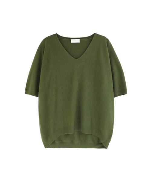VASCARA（バスカラ）の「V-Neck Half Sleeves Knitwear (7colors)（ニット/セーター・レディース・カーキ/ブラック/ライトブラウン/パープル/ブラウン/レンガ/ライトグレー・FREE）」の11枚目の写真