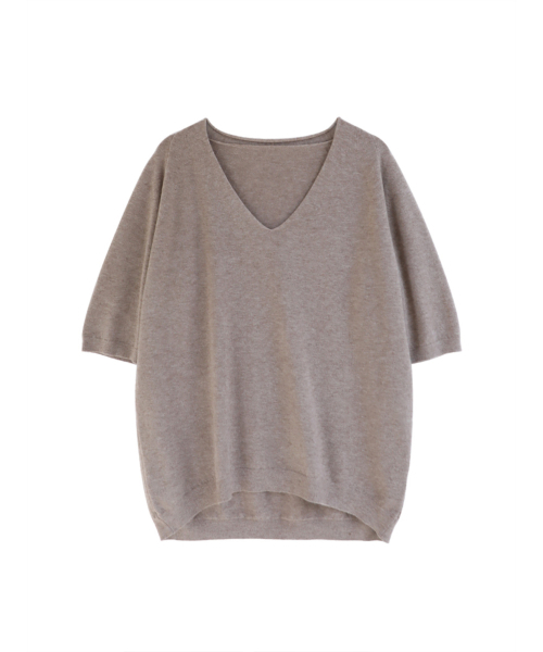 VASCARA（バスカラ）の「V-Neck Half Sleeves Knitwear (7colors)（ニット/セーター・レディース・カーキ/ブラック/ライトブラウン/パープル/ブラウン/レンガ/ライトグレー・FREE）」の12枚目の写真