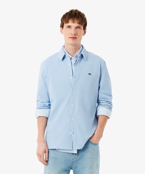 LACOSTE(ラコステ)の「スリムフィット オーガニックコットン鹿の子地長袖シャツ(シャツ/ブラウス・メンズ・ライトブルー/ネイビー/ホワイト・38/39/41/40)」の4枚目の写真