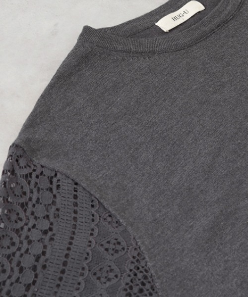 HUG.U(ハグユー)の「レース袖ドッキングニット(Tシャツ/カットソー・レディース・ダークグレー/ホワイト/ブラック・FREE)」の14枚目の写真