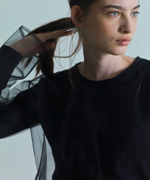 CITY TOKYO（シティトウキョウ）の「【CITY TOKYO/シティートウキョウ】ドッキングチュールカットソー（Tシャツ/カットソー・レディース・ダークグレー/ホワイト・FREE）」の3枚目の写真