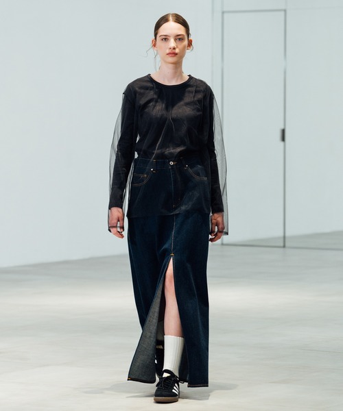 CITY TOKYO（シティトウキョウ）の「【CITY TOKYO/シティートウキョウ】ドッキングチュールカットソー（Tシャツ/カットソー・レディース・ダークグレー/ホワイト・FREE）」の4枚目の写真