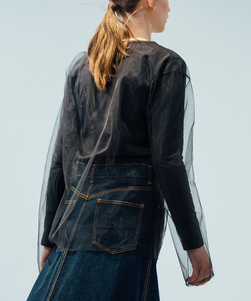 CITY TOKYO（シティトウキョウ）の「【CITY TOKYO/シティートウキョウ】ドッキングチュールカットソー（Tシャツ/カットソー・レディース・ダークグレー/ホワイト・FREE）」の6枚目の写真