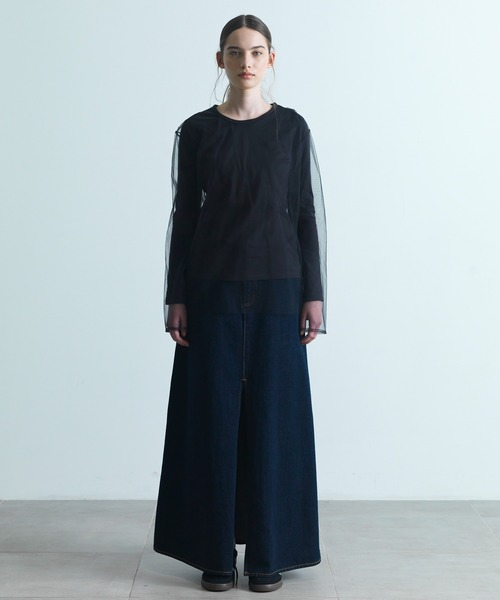 CITY TOKYO（シティトウキョウ）の「【CITY TOKYO/シティートウキョウ】ドッキングチュールカットソー（Tシャツ/カットソー・レディース・ダークグレー/ホワイト・FREE）」の9枚目の写真