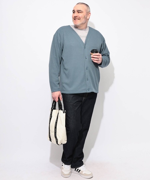 B&T CLUB（ビーティークラブ）の「カーディガン 長袖 メンズ 大きいサイズ ブロックジャガード Vネック B＆T CLUB (ビーアンドティークラブ)（カーディガン/ボレロ・メンズ・ブルー/ブラック・X1(3L～4L)/X2(4L～5L)/X3(6L～7L)）」の7枚目の写真