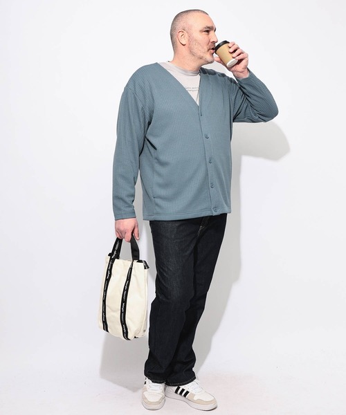 B&T CLUB（ビーティークラブ）の「カーディガン 長袖 メンズ 大きいサイズ ブロックジャガード Vネック B＆T CLUB (ビーアンドティークラブ)（カーディガン/ボレロ・メンズ・ブルー/ブラック・X1(3L～4L)/X2(4L～5L)/X3(6L～7L)）」の11枚目の写真