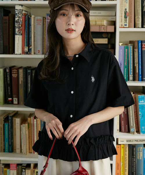 新品 POLO ラルフローレン オフショル ラッフルブラウス フリル ブラック WILLOW ブラウス シャツ 「willow」ラッフルフリルブラウス レディース