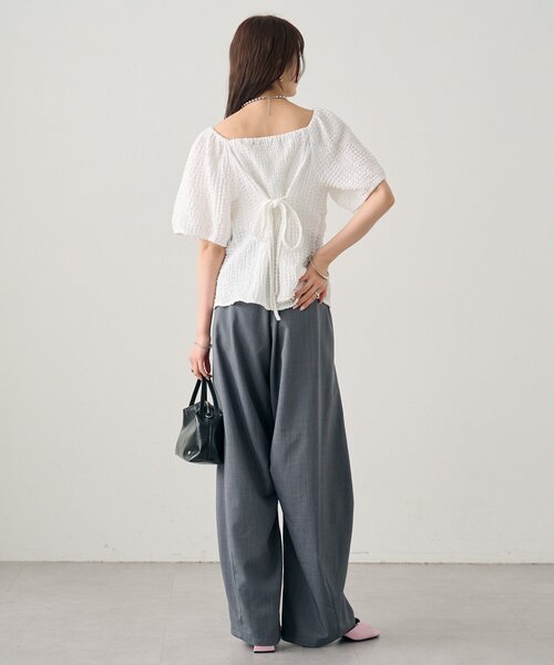 mystic（ミスティック）の「ハートネックパフブラウス（シャツ/ブラウス・レディース・オフホワイト/ブラック/グリーン・FREE）」の13枚目の写真