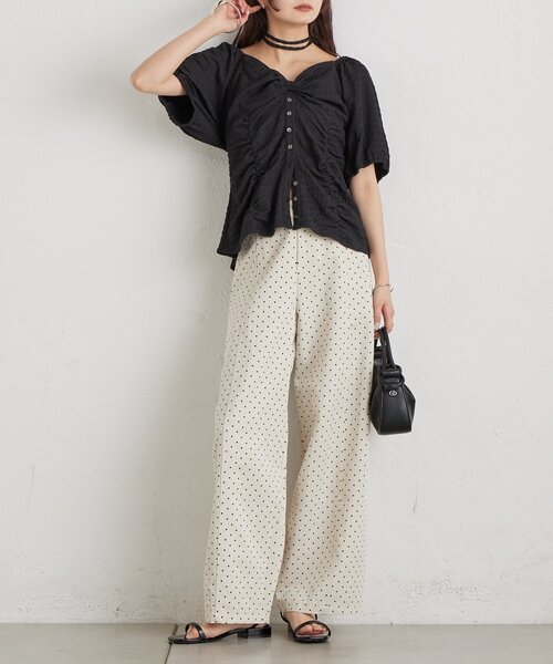 mystic（ミスティック）の「ハートネックパフブラウス（シャツ/ブラウス・レディース・オフホワイト/ブラック/グリーン・FREE）」の5枚目の写真