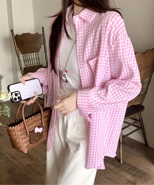 AMAJI(アマジ)の「ギンガムチェックシャツ(その他トップス・レディース・ホワイト/グレー/ピンク/イエロー/ブルー・FREE)」の9枚目の写真