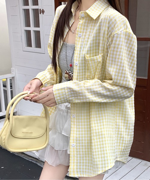 AMAJI(アマジ)の「ギンガムチェックシャツ(その他トップス・レディース・ホワイト/グレー/ピンク/イエロー/ブルー・FREE)」の6枚目の写真