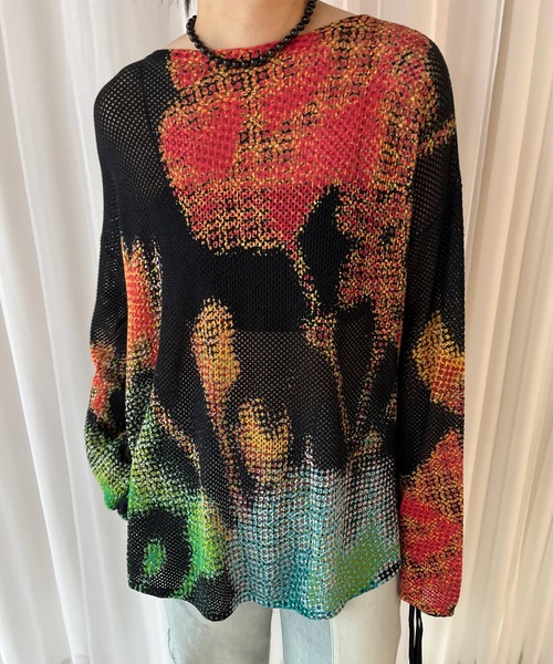 Ameri(アメリ)の「LOW RESOLUTION FLOWER KNIT TOP(ニット/セーター・レディース・ブラック/アイボリー/ブルー・FREE)」の3枚目の写真