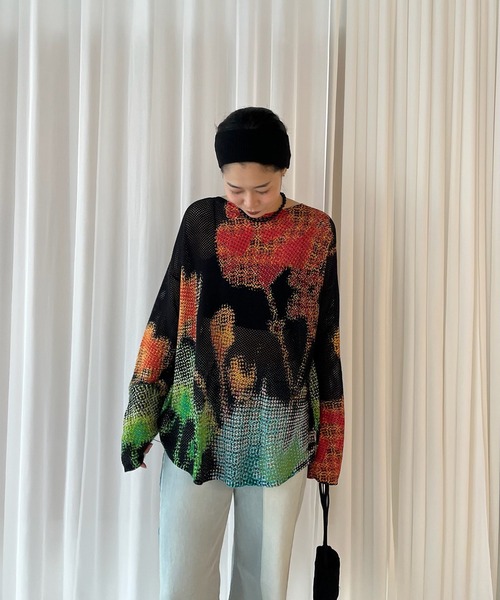 Ameri(アメリ)の「LOW RESOLUTION FLOWER KNIT TOP(ニット/セーター・レディース・ブラック/アイボリー/ブルー・FREE)」の10枚目の写真