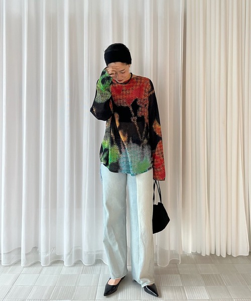 Ameri(アメリ)の「LOW RESOLUTION FLOWER KNIT TOP(ニット/セーター・レディース・ブラック/アイボリー/ブルー・FREE)」の11枚目の写真
