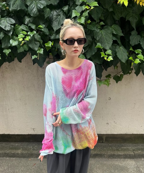 Ameri(アメリ)の「LOW RESOLUTION FLOWER KNIT TOP(ニット/セーター・レディース・ブラック/アイボリー/ブルー・FREE)」の12枚目の写真