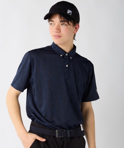 FILA GOLF(フィラゴルフ )の「【FILA GOLF:フィラゴルフ】半袖ロゴジャカードシャツ ゴルフ(シャツ/ブラウス・メンズ・ブラック/ホワイト/ネイビー/オレンジ・LARGE/XX-LARGE/X-LARGE/MEDIUM)」の3枚目の写真