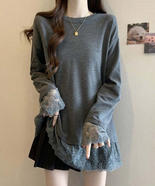 by LEGNA(バイレグナ)の「レース切替ゆるロンT(Tシャツ/カットソー・レディース・ホワイト/ブラック/グレー・LARGE/X-LARGE/XX-LARGE/MEDIUM)」の3枚目の写真