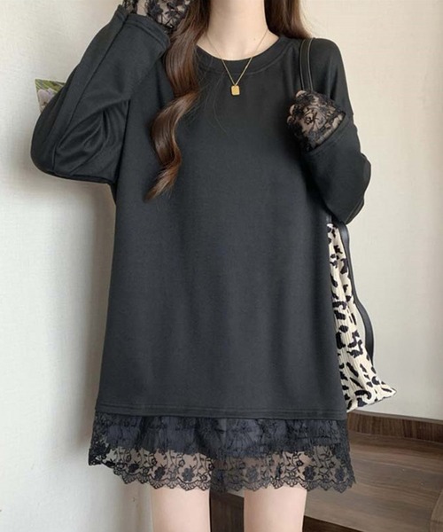 by LEGNA(バイレグナ)の「レース切替ゆるロンT(Tシャツ/カットソー・レディース・ホワイト/ブラック/グレー・LARGE/X-LARGE/XX-LARGE/MEDIUM)」の1枚目の写真