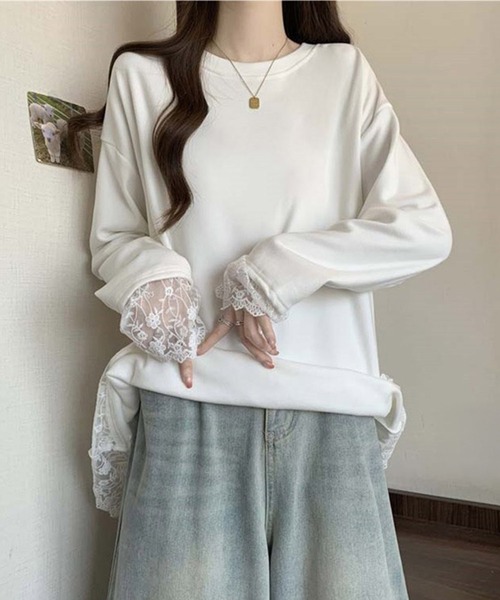 by LEGNA(バイレグナ)の「レース切替ゆるロンT(Tシャツ/カットソー・レディース・ホワイト/ブラック/グレー・LARGE/X-LARGE/XX-LARGE/MEDIUM)」の5枚目の写真