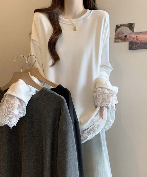 by LEGNA(バイレグナ)の「レース切替ゆるロンT(Tシャツ/カットソー・レディース・ホワイト/ブラック/グレー・LARGE/X-LARGE/XX-LARGE/MEDIUM)」の12枚目の写真