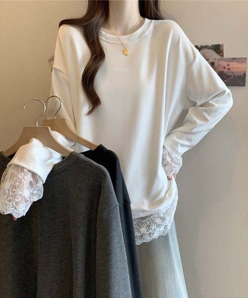by LEGNA(バイレグナ)の「レース切替ゆるロンT(Tシャツ/カットソー・レディース・ホワイト/ブラック/グレー・LARGE/X-LARGE/XX-LARGE/MEDIUM)」の13枚目の写真