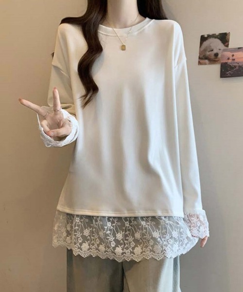 by LEGNA(バイレグナ)の「レース切替ゆるロンT(Tシャツ/カットソー・レディース・ホワイト/ブラック/グレー・LARGE/X-LARGE/XX-LARGE/MEDIUM)」の14枚目の写真