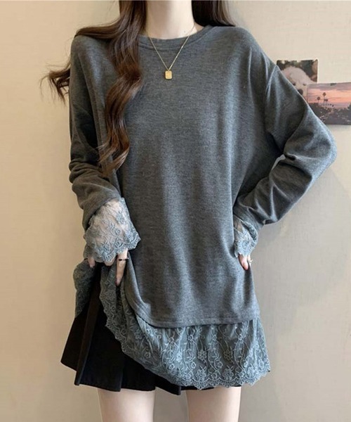 by LEGNA(バイレグナ)の「レース切替ゆるロンT(Tシャツ/カットソー・レディース・ホワイト/ブラック/グレー・LARGE/X-LARGE/XX-LARGE/MEDIUM)」の4枚目の写真