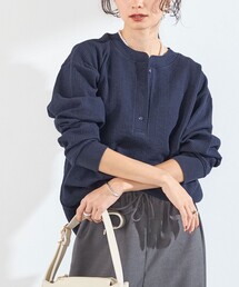 【WEB限定】〈手洗い可能〉変形ワッフル ヘンリーネックプルオーバー◇
