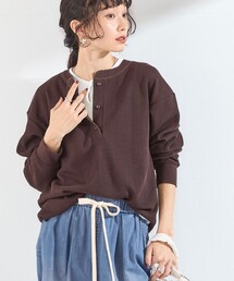 【WEB限定】SHIPS Colors:変形ワッフル ヘンリーネックプルオーバー◆