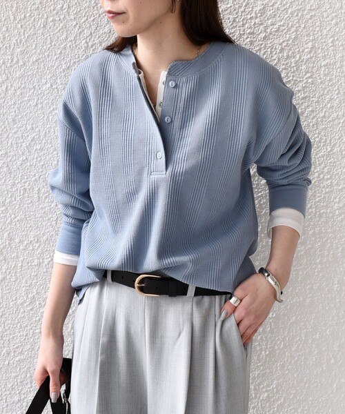 SHIPS Colors（シップス カラーズ）の「SHIPS Colors:〈手洗い可能〉変形ワッフル ヘンリーネック プルオーバー（Tシャツ/カットソー・レディース・オフホワイト/ライトブルー/ネイビー・ONE SIZE）」の15枚目の写真