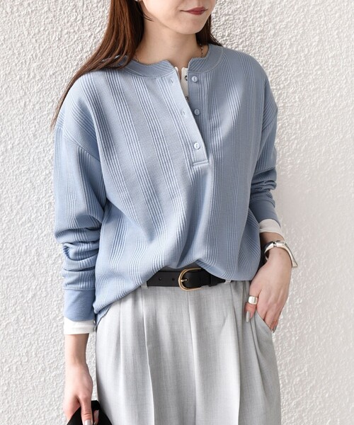 SHIPS Colors（シップス カラーズ）の「SHIPS Colors:〈手洗い可能〉変形ワッフル ヘンリーネック プルオーバー（Tシャツ/カットソー・レディース・オフホワイト/ライトブルー/ネイビー・ONE SIZE）」の14枚目の写真