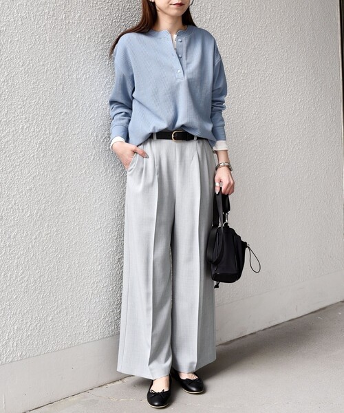 SHIPS Colors（シップス カラーズ）の「SHIPS Colors:〈手洗い可能〉変形ワッフル ヘンリーネック プルオーバー（Tシャツ/カットソー・レディース・オフホワイト/ライトブルー/ネイビー・ONE SIZE）」の12枚目の写真