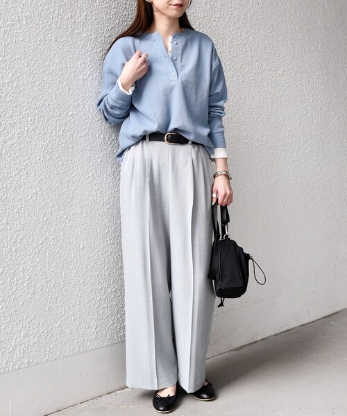 SHIPS Colors（シップス カラーズ）の「SHIPS Colors:〈手洗い可能〉変形ワッフル ヘンリーネック プルオーバー（Tシャツ/カットソー・レディース・オフホワイト/ライトブルー/ネイビー・ONE SIZE）」の11枚目の写真