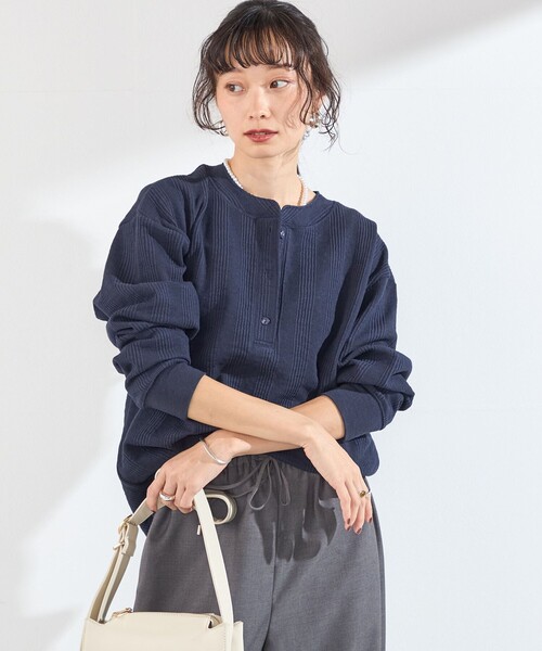 SHIPS Colors(シップス カラーズ)の「【WEB限定】〈手洗い可能〉変形ワッフル ヘンリーネックプルオーバー◇(Tシャツ/カットソー・レディース・オフホワイト/ライトブルー/ネイビー/ブラウン・ONE SIZE)」の12枚目の写真