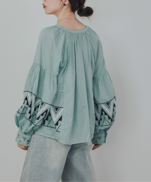 Pqran(クラン)の「カラー刺繍ブラウス(シャツ/ブラウス・レディース・ミント/ネイビー/オフホワイト・FREE)」の12枚目の写真