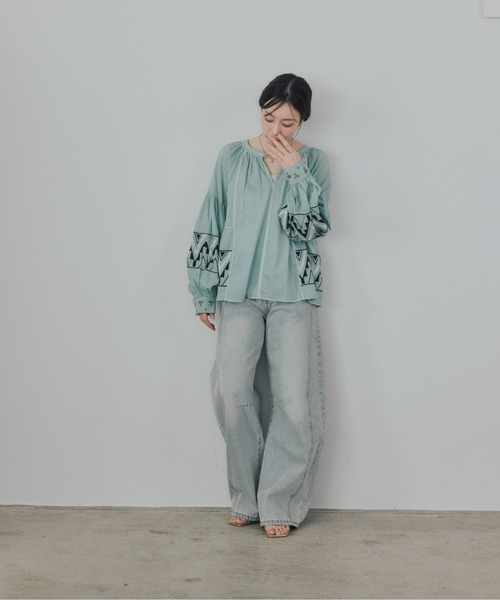 Pqran(クラン)の「カラー刺繍ブラウス(シャツ/ブラウス・レディース・ミント/ネイビー/オフホワイト・FREE)」の13枚目の写真