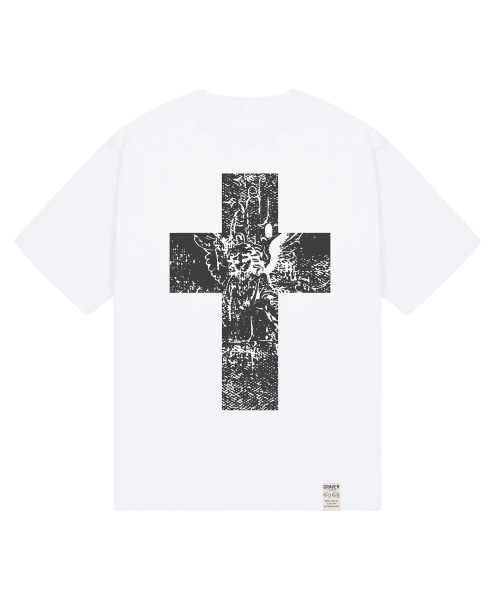 GRAVER（グレーバー）の「[ユニセックス]エンジェルクロス半袖Tシャツ_3カラー（Tシャツ/カットソー・レディース・チャコールグレー/ブラック/ホワイト・SMALL/MEDIUM/LARGE）」の12枚目の写真