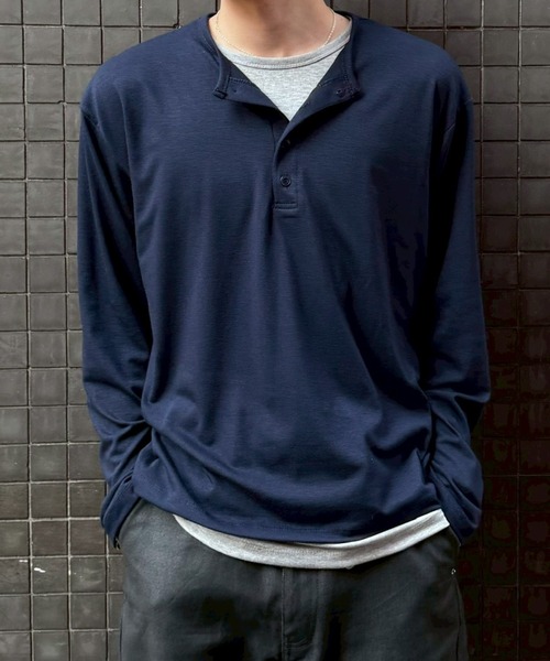 Chikashitsu +】double layered henley neck long sleeve