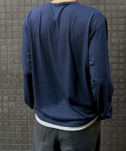Chikashitsu +(チカシツプラス)の「【Chikashitsu +】double layered henley neck long sleeve / 【チカシツプラス】ダブルレイヤードヘンリーネック長袖Tシャツ<着用動画あり>(Tシャツ/カットソー・メンズ・ブラック/カーキ/ネイビー・ONE SIZE)」の20枚目の写真