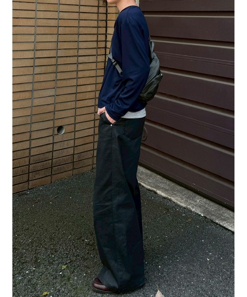 Chikashitsu +】double layered henley neck long sleeve