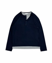 Chikashitsu +（チカシツプラス）の「【Chikashitsu +】double layered henry neck long sleeve / 【チカシツプラス】ダブルレイヤードヘンリーネック長袖Ｔシャツ＜着用動画あり＞（Tシャツ/カットソー）」