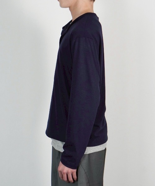 Chikashitsu +】double layered henley neck long sleeve