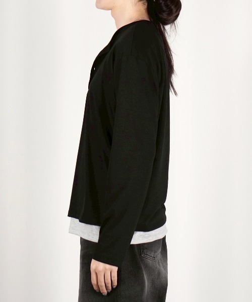 Chikashitsu +】double layered henley neck long sleeve