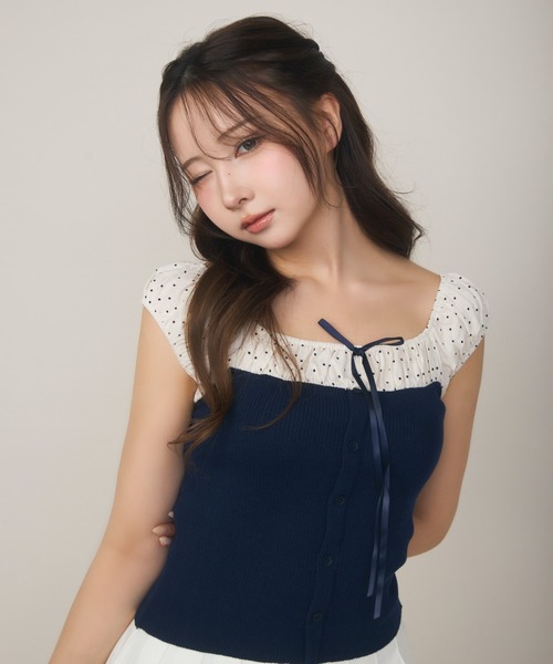 セール】ドット切り替えトップス（Tシャツ/カットソー）｜TITTY&CO 