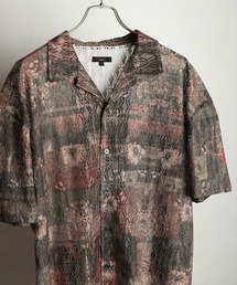 透かしレース 総柄 オープンカラー 半袖シャツ