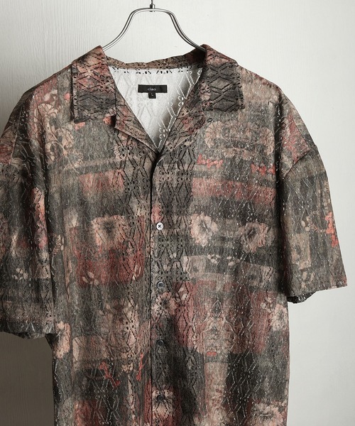 WESTSEA(ウエストシー)の「透かしレース 総柄 オープンカラー 半袖シャツ(シャツ/ブラウス・メンズ・グレー/ブラウン/ブラック/ベージュ/ブルー/ブラウン系その他・M/L)」の1枚目の写真